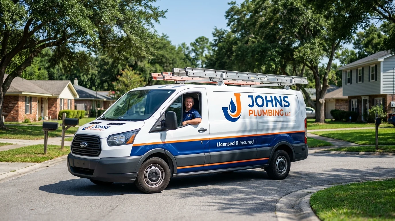 Johns Plumbing LLC service van in Orchard Park, NY