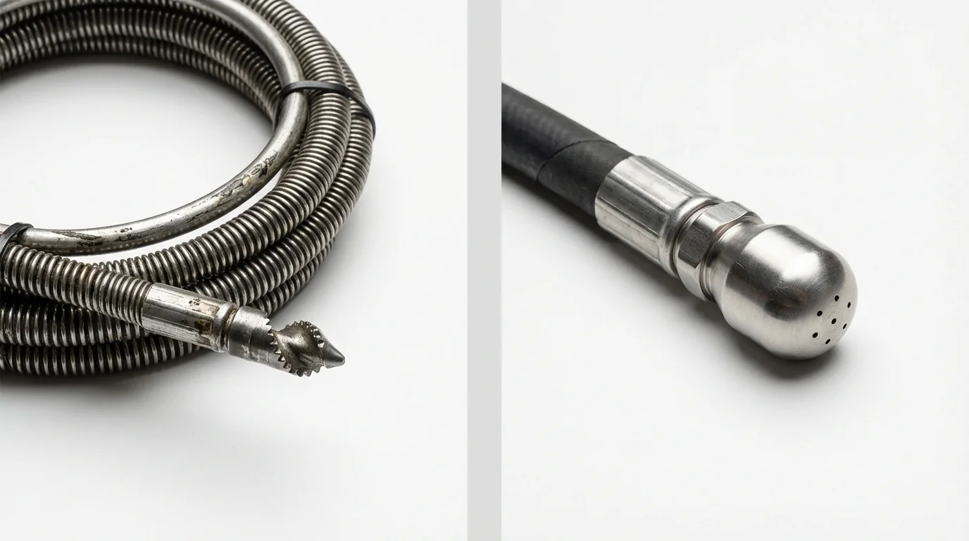 Drain snake cable and hydro jetting nozzle used for drain cleaning in Orchard Park, NY