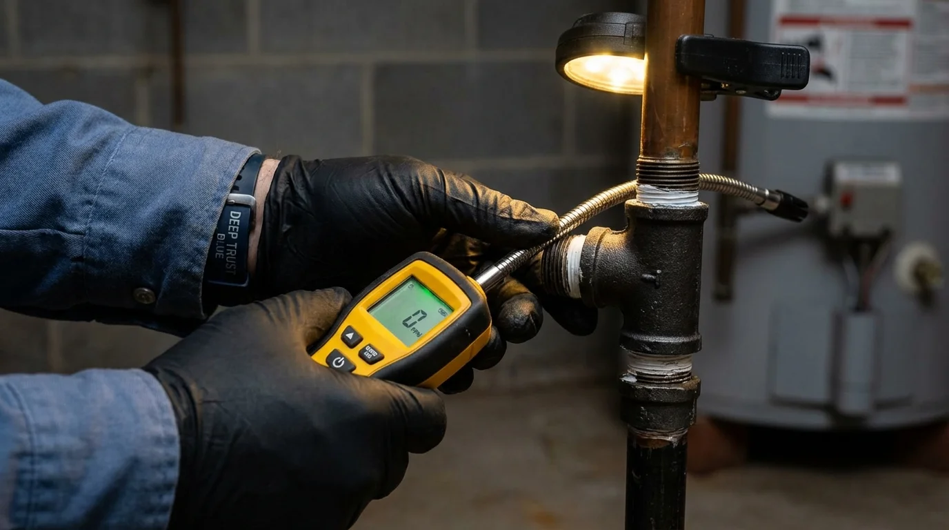 Gas leak detection with electronic sniffer by Johns Plumbing LLC in Orchard Park