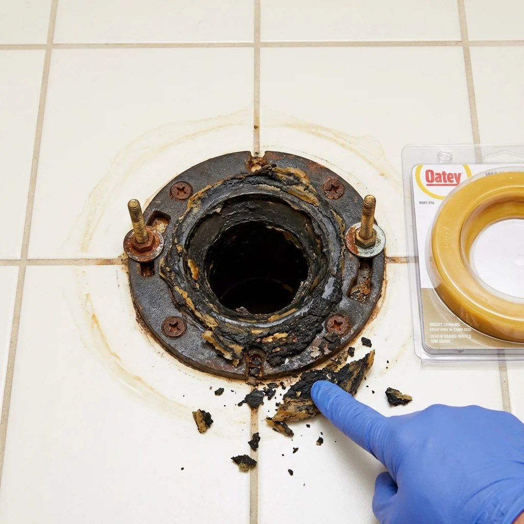 Failed wax ring showing water seepage at the base of a toilet in a Orchard Park, NY home