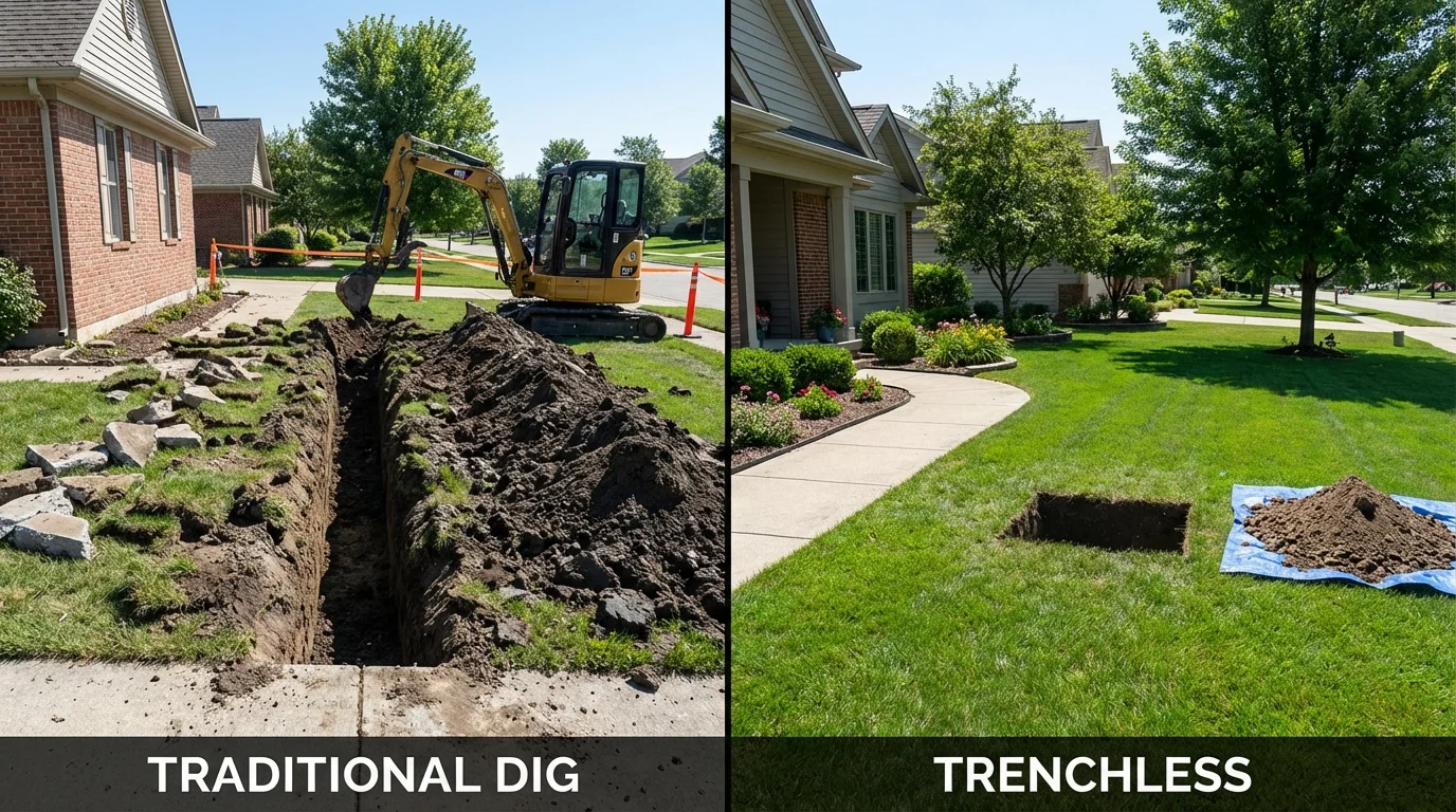 Trenchless sewer repair with minimal yard damage versus traditional excavation in Orchard Park, NY